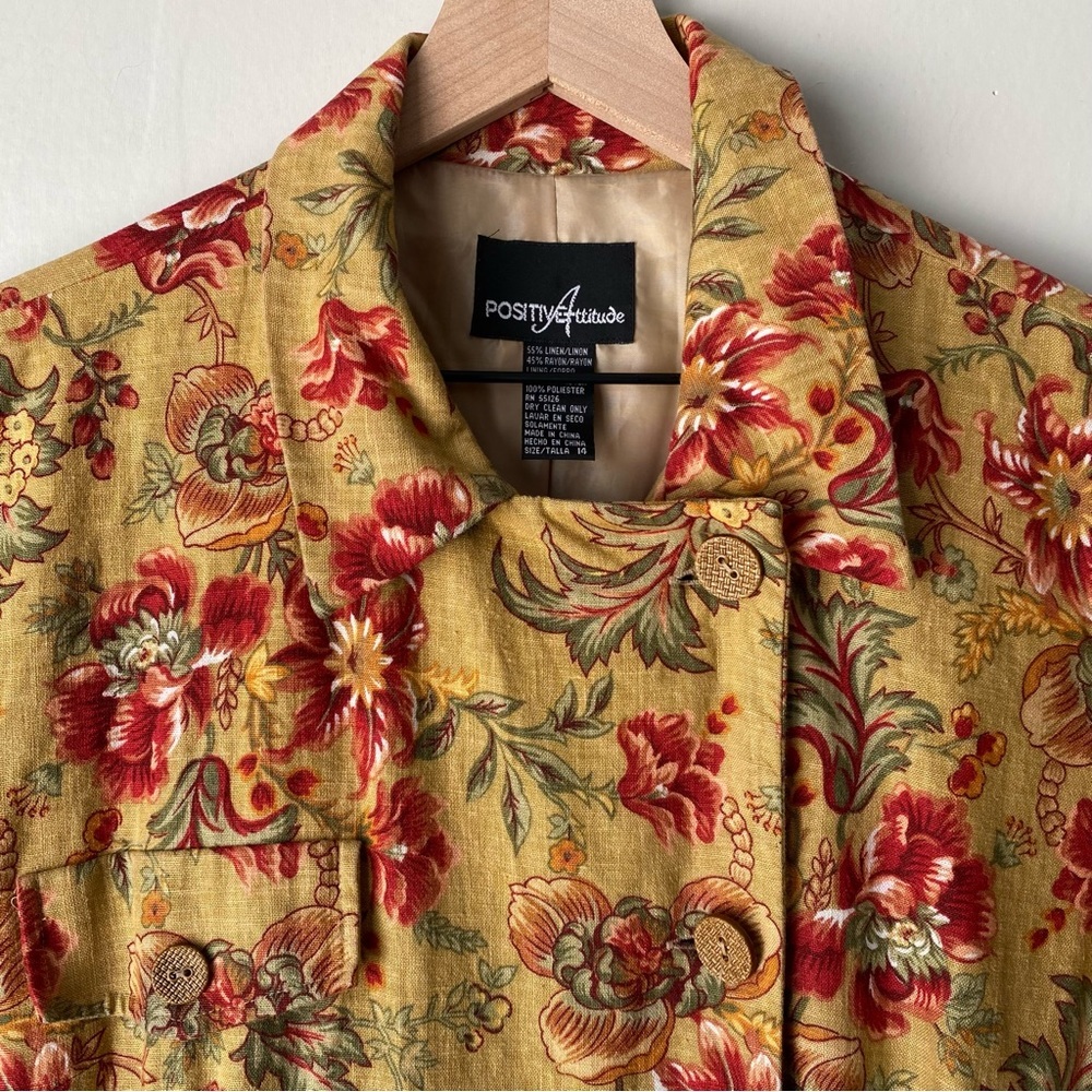 Vintage Floral Print Linen Blend Short Sleeve Button Front Maxi Dress 14 - Picture 2 of 8